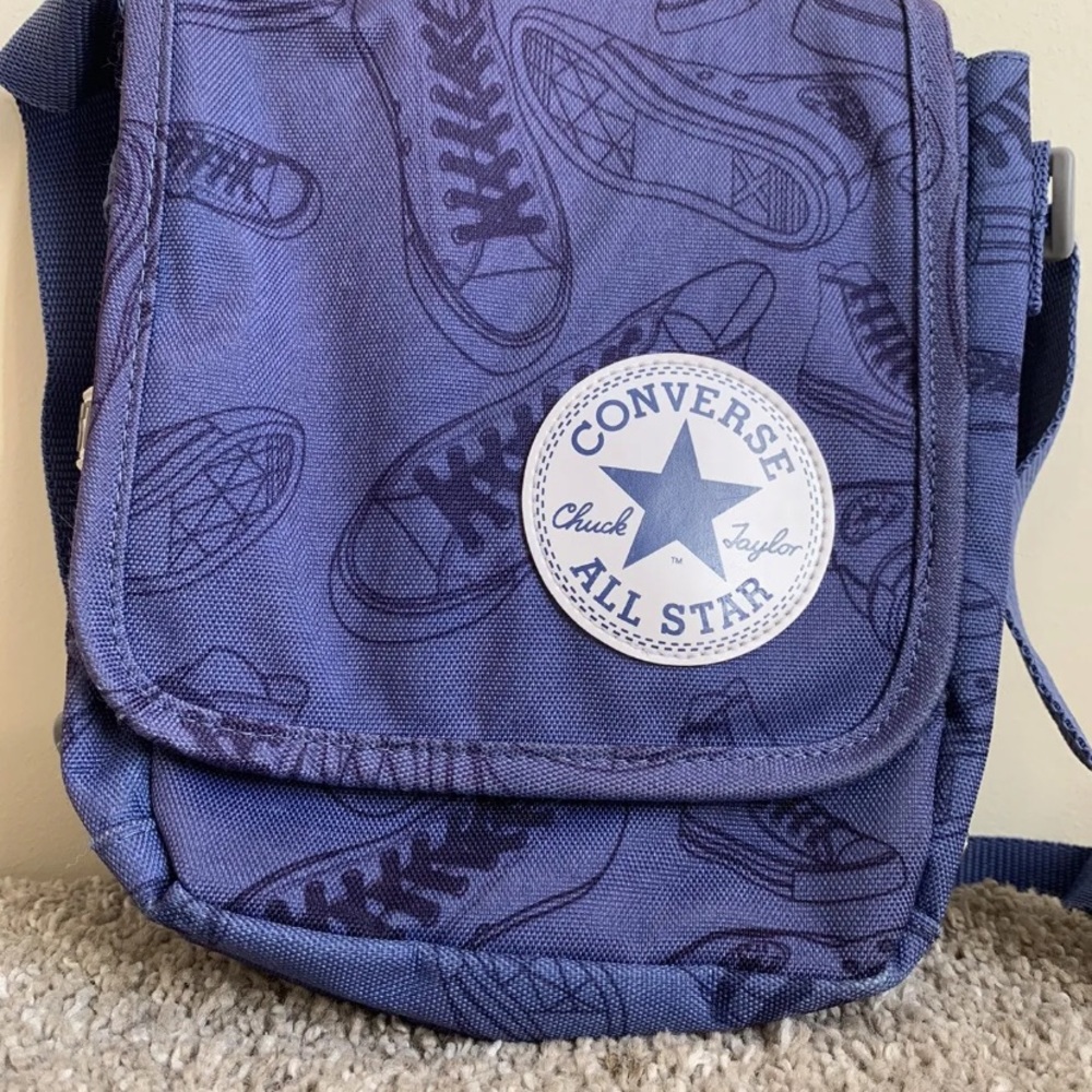 Converse Shoulder Shoe Print Blue Navy Bag Adjustable Strap Used Condition - Picture 3 of 14